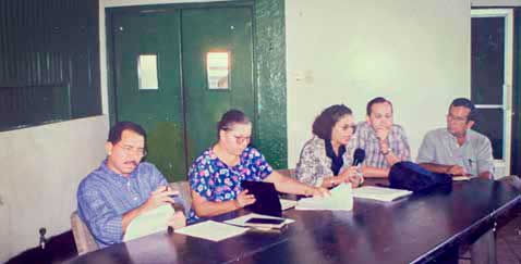 Comandante Daniel Ortega, comandante Doris Tijerino, compañera Maira J. Reyes, compañero René Núñez (qepd) y Dr. Armando Rodríguez (qepd).